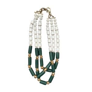 HSN Akola “Lush” 3- Row Recycled Glass Green & White Paper Bead Necklace